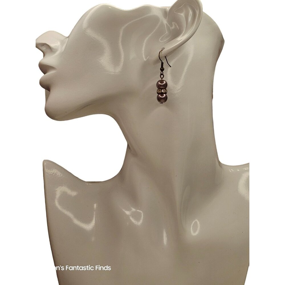 Purple Pearl Drop Made with Swarovski Crystal Rondelle‎ Rhinestone Earrings